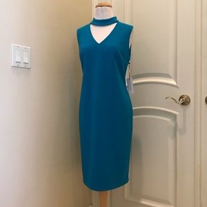 NWT Calvin Klein V neck turquoise knit dress